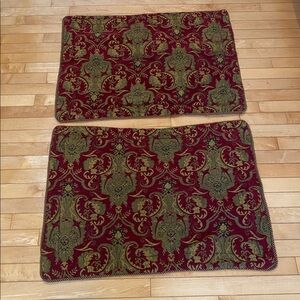 TAPESTRY 2 large pillow shams in Wine Red/Green/Gold w gold piping SIZE 23”x30”